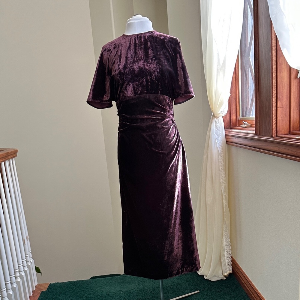 Zara Velvet Midi Dress in Deep Purple